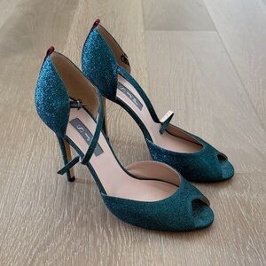 SJP by Sarah Jessica Parker Glittery Peacock Peep-Toe Heels Size 36.5